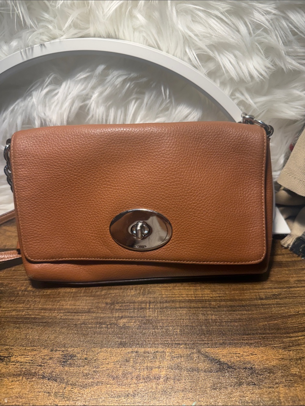 Coach Pebbled Leather Crossbody in Saddle Brown with Silver Hardware